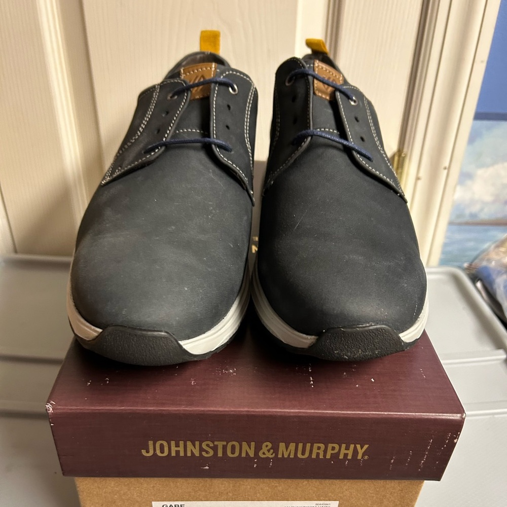 JOHNSTON & MURPHY GABE PLAIN TOE OILED FULL GRAIN IN NAVY